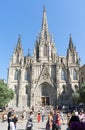 Front view of the gothic cathedral of Barcelona, Spain