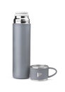 Front view of gray metal thermos flask Royalty Free Stock Photo