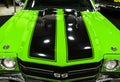 Front view of a green great retro american muscle car Chevrolet Camaro SS. Car exterior details. Royalty Free Stock Photo