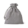 Front view of grey fabric drawstring gift bag Royalty Free Stock Photo