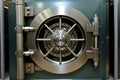 Front view of half open bank vault door with security safe box for full frame safe storage Royalty Free Stock Photo
