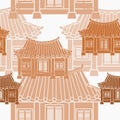 Front View Korean Hanok Vector Illustration Seamless Pattern Royalty Free Stock Photo