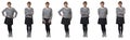 large group of same woman various poses on white background Royalty Free Stock Photo