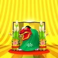 Front View Of Lion Dance On Golden Text Space