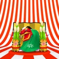 Front View Of Lion Dance On Striped Pattern Text Space