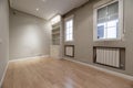 Front view of living room with plaster and wood furniture built Royalty Free Stock Photo