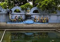 Front view of Lord Sri Krishna with lords and giants statues in ISKCON temple Tirupati