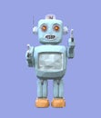 Front view of low poly robot isolated on blue background