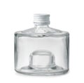 Front view of low wide empty glass bottle