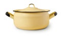 Front view of yellow enamel cooking pot