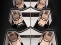 Front view of luxury business class suites layout on black background