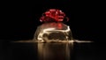 Front view of luxury car prize, gold silk cloth car cover isolated on black background. 3d render