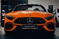 Front view of the luxury Mercedes-Benz AMG SL with blur background