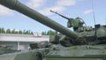Front view of Main battle tank T-80U-E-1. Threatning view of military machine