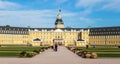 Front View of Main Entrance of Castle Karlsruhe with Square. In District Karlsruhe, Baden-WÃÂ¼rttemberg, Germany Royalty Free Stock Photo