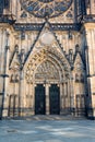 Front view of the main entrance to the St. Vitus cathedral in Prague Royalty Free Stock Photo