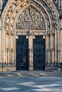 Front view of the main entrance to the St. Vitus cathedral in Prague Royalty Free Stock Photo