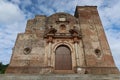 Front view of the main facade of the unfinished Church (18th century) of Castano del Robledo, Huelva. Spain