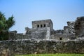 Front view of the main temple at the Ancient Mayan ruin Tulum Mexico Royalty Free Stock Photo