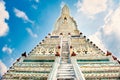 Front view of main Wat Arun prang with stairs in Bangkok, Thailand Royalty Free Stock Photo