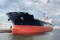 Massive oil tanker moored in Port of Antwerp, Flanders, Belgium Royalty Free Stock Photo