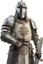 Front view of medieval crusader knight helmet, isolated on white background, created with generative AI