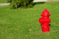 Red fire hydrant, on grass location