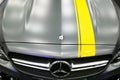 Front view of a Mercedes Benz C 63s AMG coupe 2017. Front Headlight. dark Matt colour .Car exterior details.