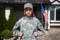 Front view of military servicewoman with