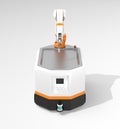 Front view of mobile robot AGV on gray background