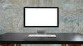 Front view computer pc with empty display on black table. Royalty Free Stock Photo