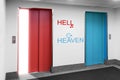 Front view of modern elevator to hell o heaven Royalty Free Stock Photo