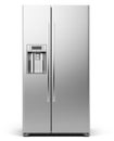 Front View of Modern side by side Stainless Steel Refrigerator . Fridge Freezer Isolated on a White Background Royalty Free Stock Photo