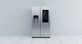Stainless Steel Side-by- Side Refrigerator with Touchscreen Display and Water Dispenser appliance Royalty Free Stock Photo