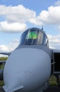 Front view of the modern tactical jet fighter cockpit.