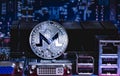 Front view of Monero cryptocurrency physical coin