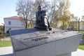 Front view of the monument to People's Artist of the USSR and famouse actor Vyacheslav Tikhonov in Pavlovsky Posad.