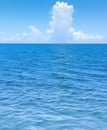 The front view in the morning sky is bright blue with clear white clouds and wide indigo sea during daytime feel calm. Royalty Free Stock Photo