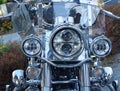 Front view of a motorcycle with lots of chrome and glass  2 Royalty Free Stock Photo