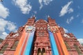 Front view of National State Historical Museum with decoration for military parade at Red square, Moscow