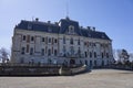 Front view of neo baroque castle in park of Pszczyna city in Poland Royalty Free Stock Photo