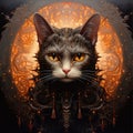 Front view of a Norwegian Forest cat sitting, looking at the camera, Generative AI technology. Royalty Free Stock Photo