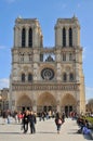 Front view of Notre Dame Cathedral a medieval Catholic cathedral on the Ile de la Cite in the fourth arrondissement of Paris, Royalty Free Stock Photo