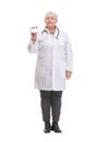 Front view of nurse or medical doctor woman showing business card Royalty Free Stock Photo