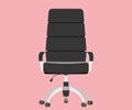 Front view office chair. Comfortable black leather swivel chair with high back and handrails. Working interior furniture. Cartoon Royalty Free Stock Photo