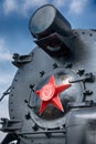 Front view of an old-fashioned steam locomotive. Royalty Free Stock Photo