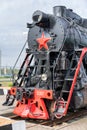 Front view of an old-fashioned steam locomotive. Royalty Free Stock Photo