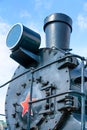 Front view of an old-fashioned steam locomotive. Royalty Free Stock Photo