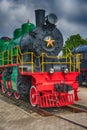 Front view of an old-fashioned steam locomotive. Royalty Free Stock Photo