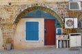 Front view stone house door shutters, Old Jaffa, Tel Aviv Royalty Free Stock Photo